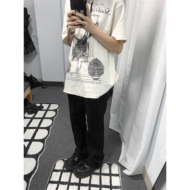 B221美式ins高街暗黑小众修身毛边微喇牛仔裤LK23004-P55控78,男装牛仔裤,电商B221