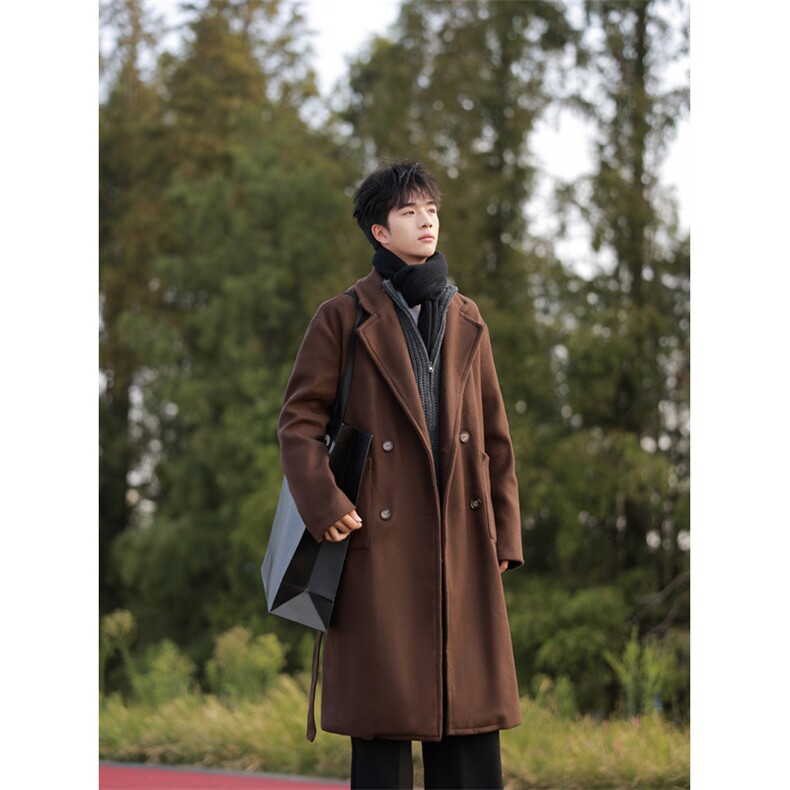 冬季宽松休闲毛呢大衣男韩版过膝呢子外套风衣潮XZ811A-F307-P138，男装风衣，星座811A