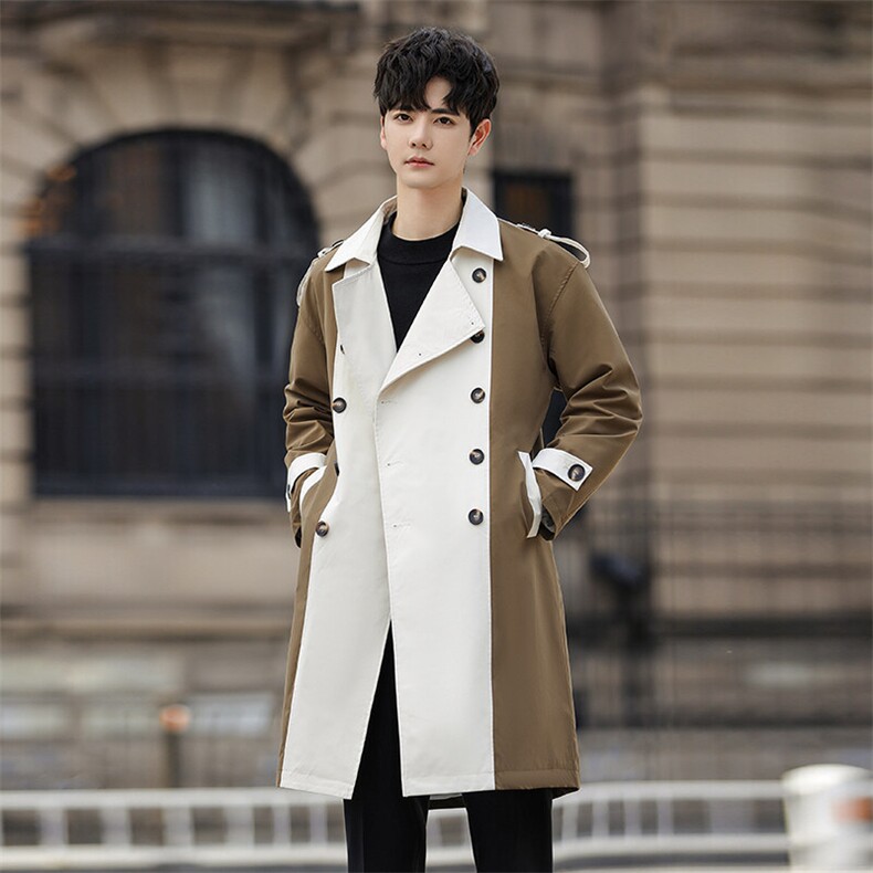 英伦风轻熟休闲个性外套中长款秋季新款拼接撞色风衣1928-P155，男装风衣，电商A413