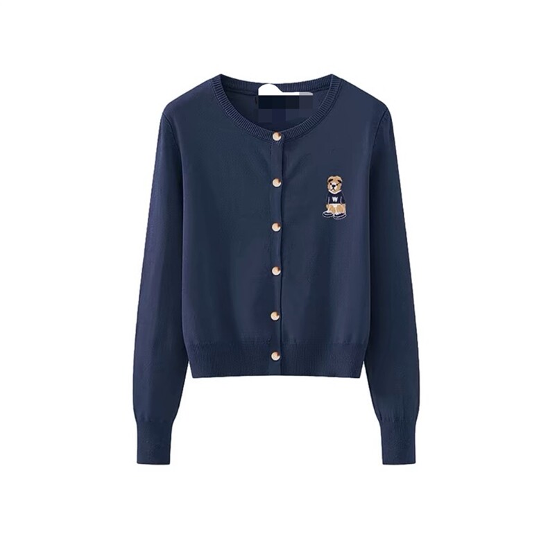 2024新秋季圆领宽松长袖毛针织衫女简约时尚刺绣针织开衫外搭上衣，女装针织衫/毛衣，美莎羊绒