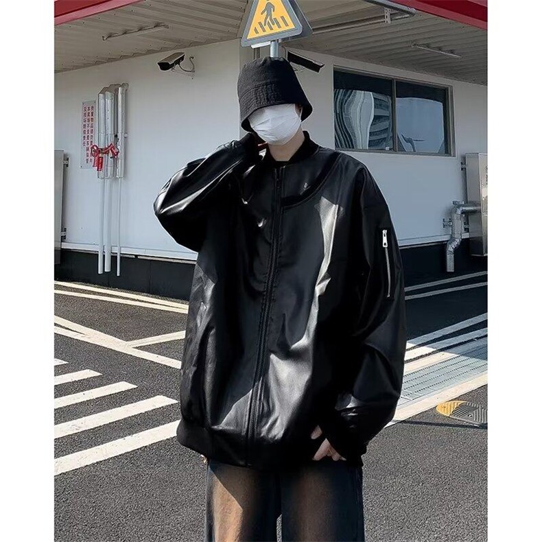 DYR155-P67新款韩版机车皮衣外套男宽松帅气复古美式潮牌皮夹克男图片
