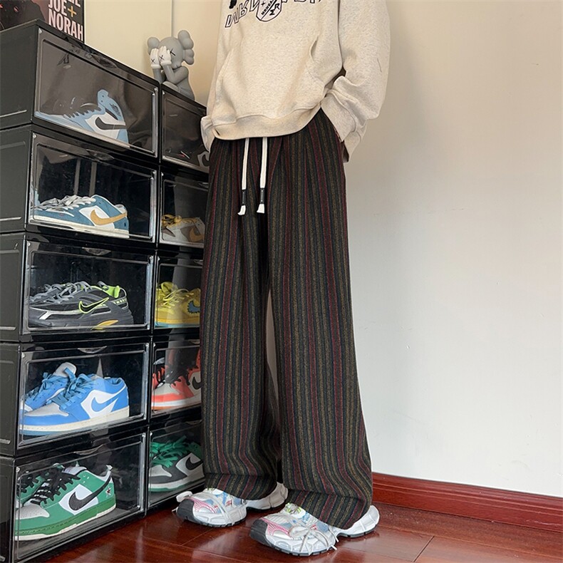 特批P38无差价秋季老钱风条纹呢料休闲裤男大码直筒阔腿裤K5680，男装休闲裤，电商A001