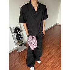 简约气质美式复古短袖衬衫男女流行潮流时尚文艺衬衣，男装T恤，星座410-7