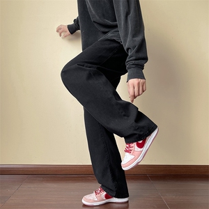 港风牛仔裤男宽松直筒裤松紧裤系带黄泥染潮流G63-P48图片