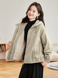 现货2025冬装新款加绒加厚休闲精品女装棉衣棉服连帽派克服图片