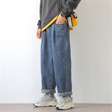 2023秋季新大码男白墙加绒加厚直筒大裤脚阔腿裤牛仔裤N81311-P60，男装牛仔裤，电商A082