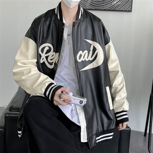 JK9119-P85皮夹克棒球服绣花秋季潮流百搭韩版宽松大码休闲外套图片