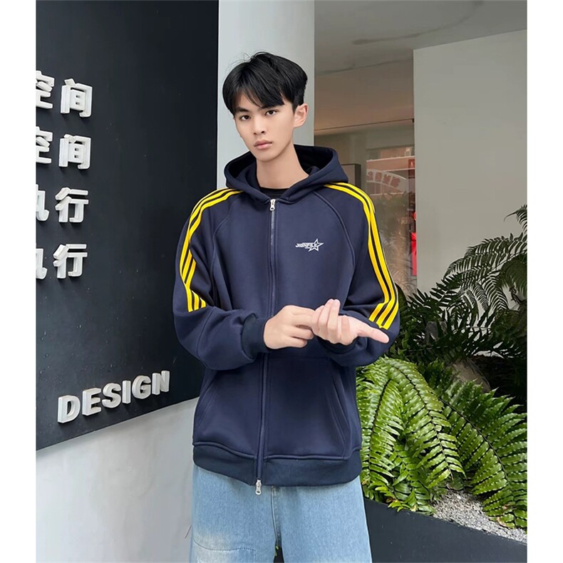 抖音得物25秋冬重磅全棉三条杠织带连帽卫衣开衫外套AW7101,女装短外套,电商A443