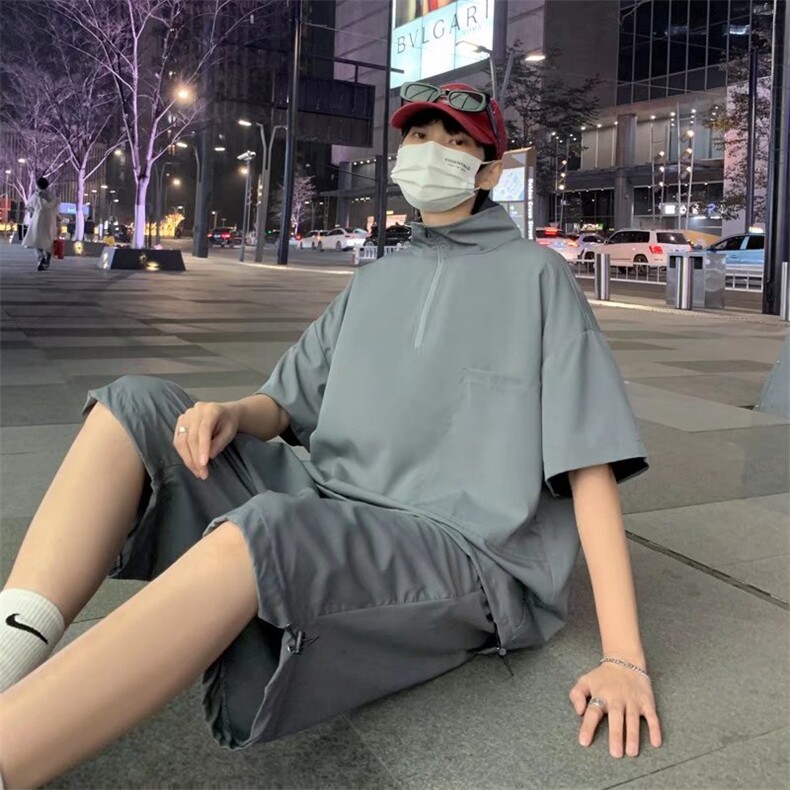 男潮流休闲套装宽松套装冰丝短衬衫套装A002P44,男装休闲套装,星座1116-2
