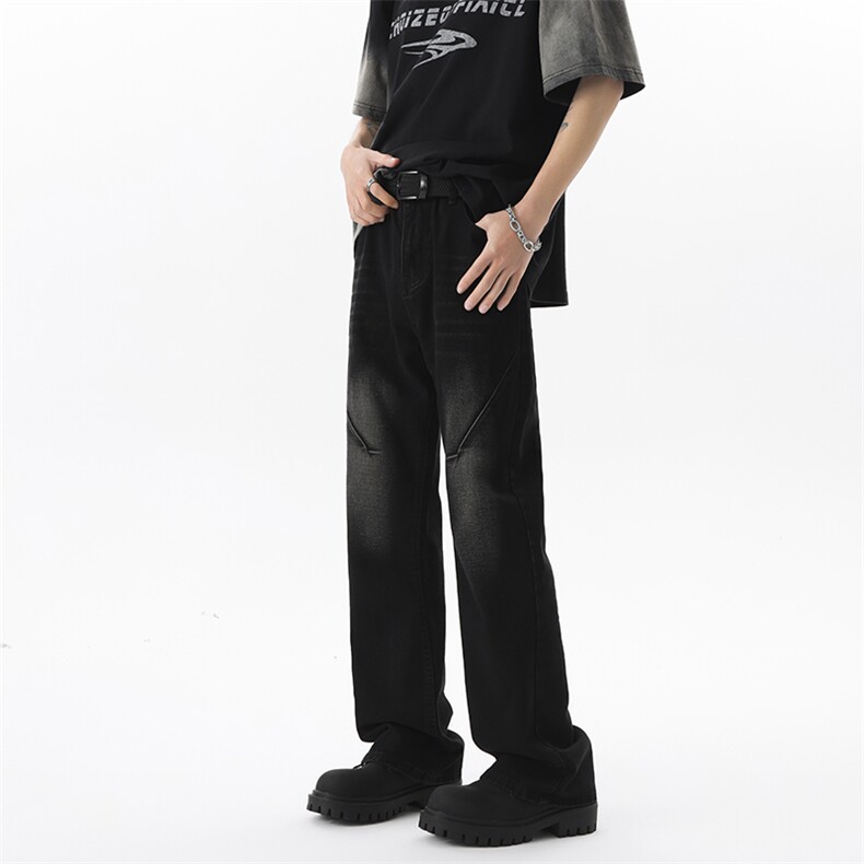 美式ins高街hiphop微喇重工艺水洗复古蓝牛仔裤货号K2322-1P60,男装牛仔裤,电商A063