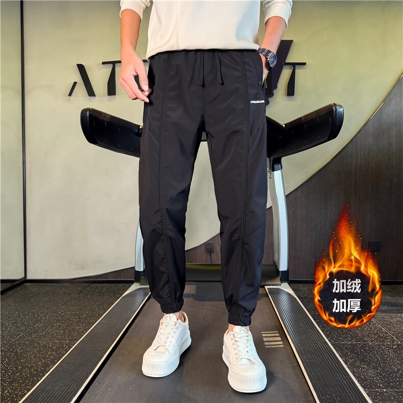 KK190R-P58加绒加厚秋季新款刺绣束脚裤男士休闲裤拼接小脚裤潮,男装休闲裤,星座215（原电商B249）