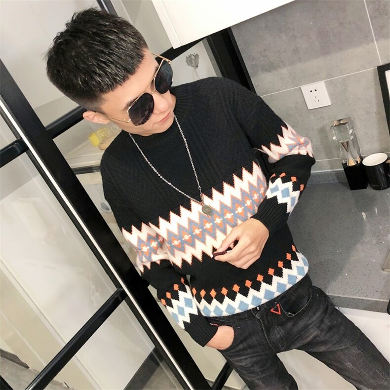 冬季社会小伙针织衫复古扭花加厚毛衣男圆领打底衫C301B-MY16,男装针织衫/毛衣,电商C301B