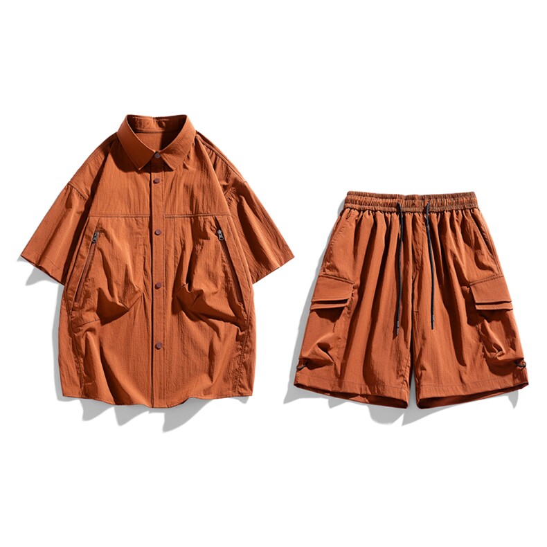 夏季套装男高品潮牌五分袖衬衫大码短裤两件套DSA157-1-C68-P90图片
