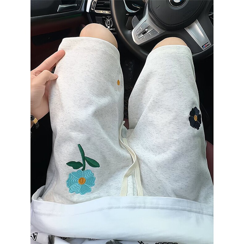 小花刺绣短裤男生夏季薄款美式篮球运动中裤潮牌宽松直筒五分裤子图片
