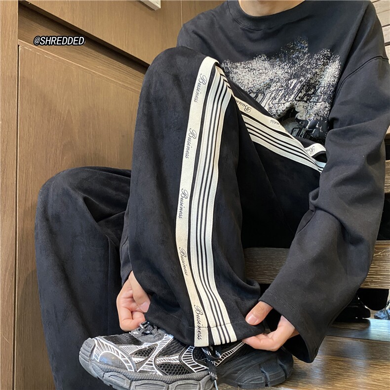 2023秋季新款麂皮绒垂感阔腿宽松美式运动裤B315-K23455-p60控78,男装休闲裤,电商B315