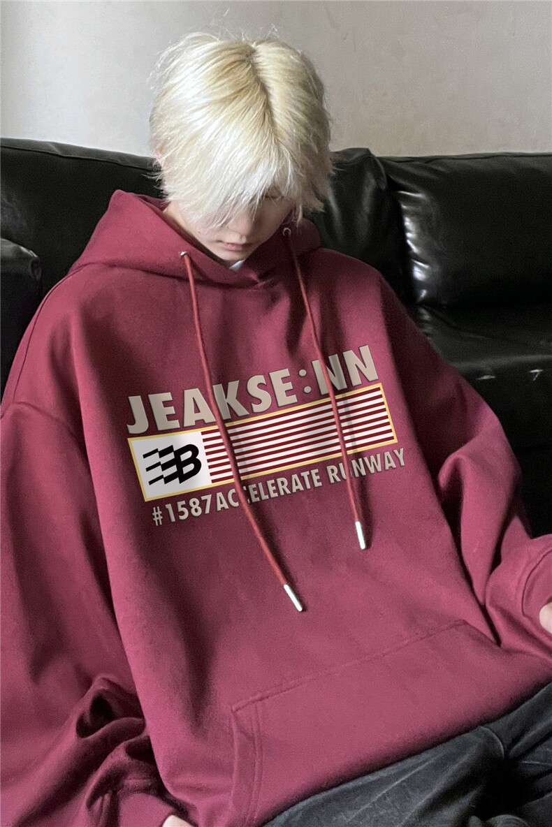 秋季新款美式复古字母印花宽松多色连帽卫衣JK23468特批35控58,男装卫衣,星座605(原A050)