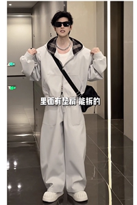 2026春季休闲连帽宽松夹克弯刀长裤套装W368-P128 K368-P78 (网图图片