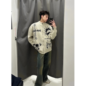 【有货】手稿印花开衫毛衣男宽松慵懒风针织衫外套MY133CC-P65图片