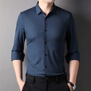 CE826钱塘2020-2春秋薄款商务休闲条纹简约中年男士长袖衬衫P72图片