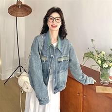 韩版复古渐变色翻领牛仔外套女2025年春秋季新款显瘦流行夹克上衣，女装短外套，2C269