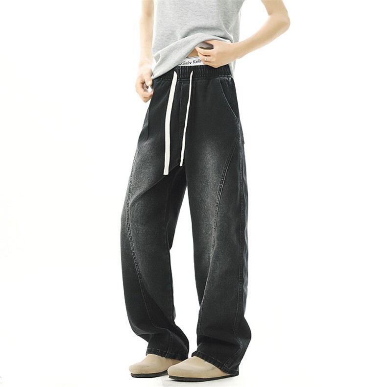 B221美式ins高街小众松紧腰宽松直筒牛仔裤LK25435-特P45控78，男装牛仔裤，电商B221