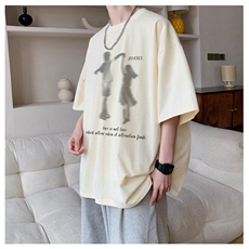 潮模糊影子重磅纯棉短袖oversize休闲趣味情侣T恤百搭GA5562P30，男装T恤，星座1013-5