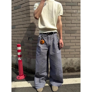 现货美式复古褶格纹长裤男直筒阔腿裤休闲cleanfit西裤L90322-p55图片
