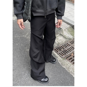 垂感西裤男秋季加绒加厚宽松百搭伞兵休闲裤高级感黑色阔腿拖地裤