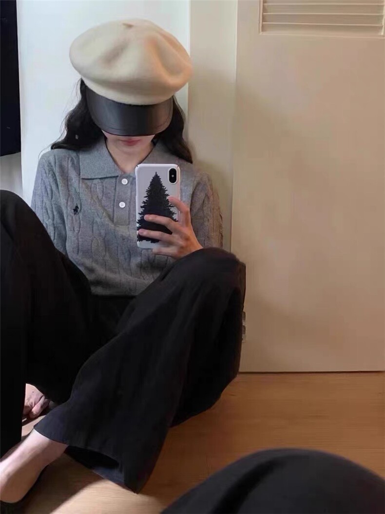 POLOWALK绞花短袖针织衫女士短款显瘦修身气质翻领毛衣女,女装T恤,织己羊绒