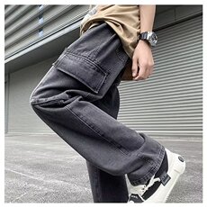 美式复古vibe裤子高街工装牛仔裤男款宽松直筒hiphop多口袋阔腿裤，男装牛仔裤，星座601-2