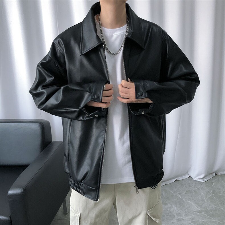 现货主推高质量皮衣外套男宽松皮夹克机车服A026P95加绒P105,男装皮衣,电商A351