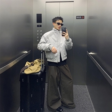 高品质春装新款老钱风美式高街解构立领棒球服飞行夹克潮休闲外套，男装夹克，电商A486