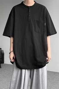 8XL-M亨利领亚麻短袖t恤男弹力大码宽松半袖开衩设计体恤DT002P45图片
