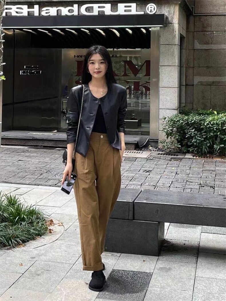 2022秋季新款时尚百搭宽松欧货潮流高级感高街百搭皮衣,女装皮衣,L·H·X
