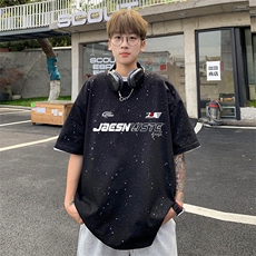 可48小时发货支持抖音得物来样二开美式满天星亮片短袖T恤MTX708，男装T恤，电商A486