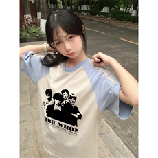 抖音得物品质二开240克宽松纯棉美式潮牌插肩三杠织带短袖T恤，男装T恤，电商A486