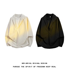 C5067/P40秋装新款老钱风长袖假两件V领POLO衬衫男设计感大码上衣，男装衬衫，电商A141