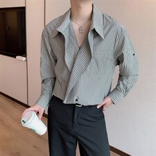 秋季新款韩版条纹衬衫男长袖潮牌网红翻领宽松个性衬衣 CS639-P65图片