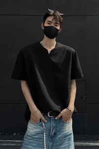 特批250克男装夏季新款大码宽松短袖T恤夏装V领打底衫S399P20图片