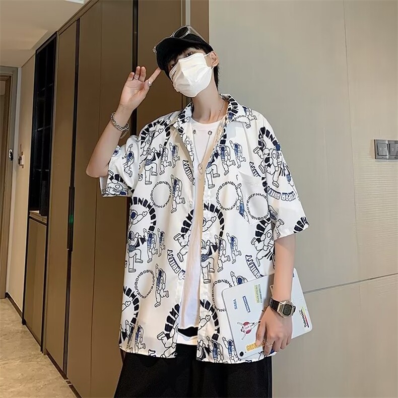 夏季日系潮流休闲衬衫七分袖衬衣港风痞帅M325-P30图片