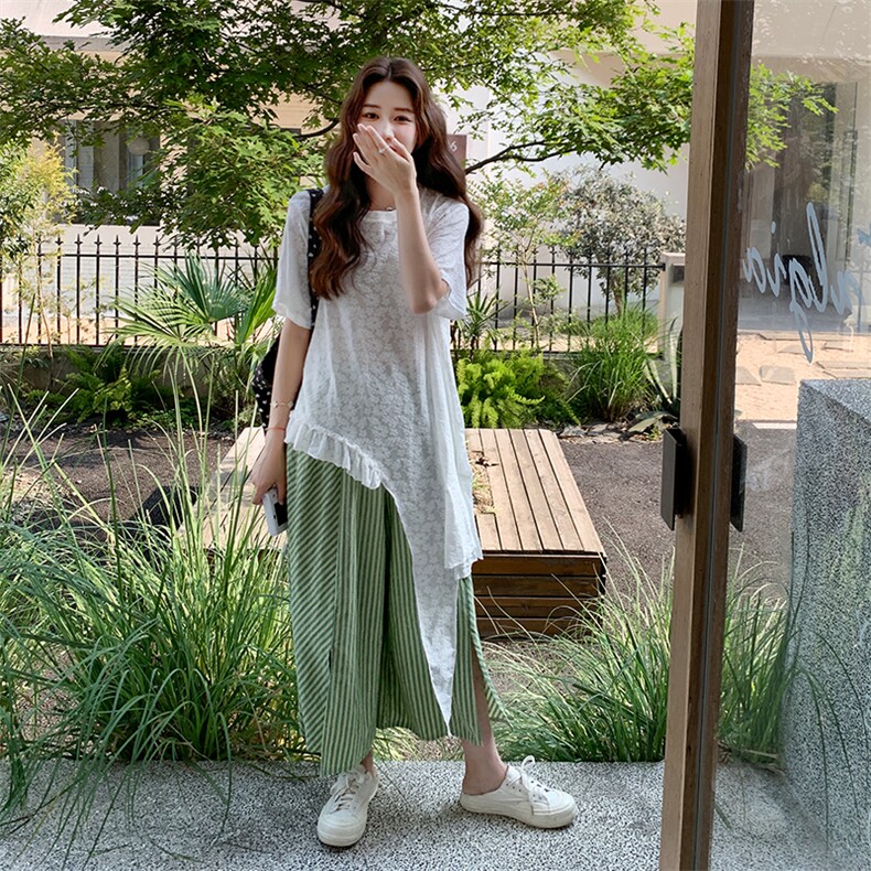 【现货】2025蕾丝叠穿绿色裤子套装2C009/1319/p155k228,女装套装/套裙,2C009