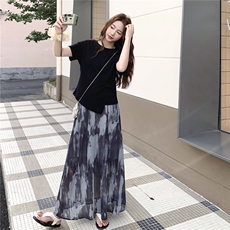 轻熟风晕染半身裙T恤套装女夏2025新款韩风chic超火两件套绝美潮，女装套装/套裙，2C305