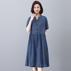时尚显瘦牛仔连衣裙夏季休闲百搭A字裙，女装连衣裙，悦见她