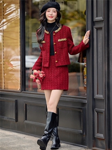 【小香bao款现货】2025新款秋冬时尚纯色时髦新娘敬酒法式套装图片
