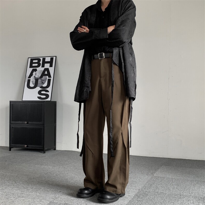 初秋薄款日系复古垂感西裤山本风堆叠小众设计感喇叭裤拖地西裤，男装西裤，星座909