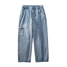 1008-1-K52-P35 秋冬新款直筒宽松休闲情侣中性纯色牛仔裤 主推图片