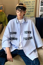 1港风竖条纹大码M-5XL中性风情侣潮七分袖衬衫男QCS7018P45控69，男装衬衫，星座226-2