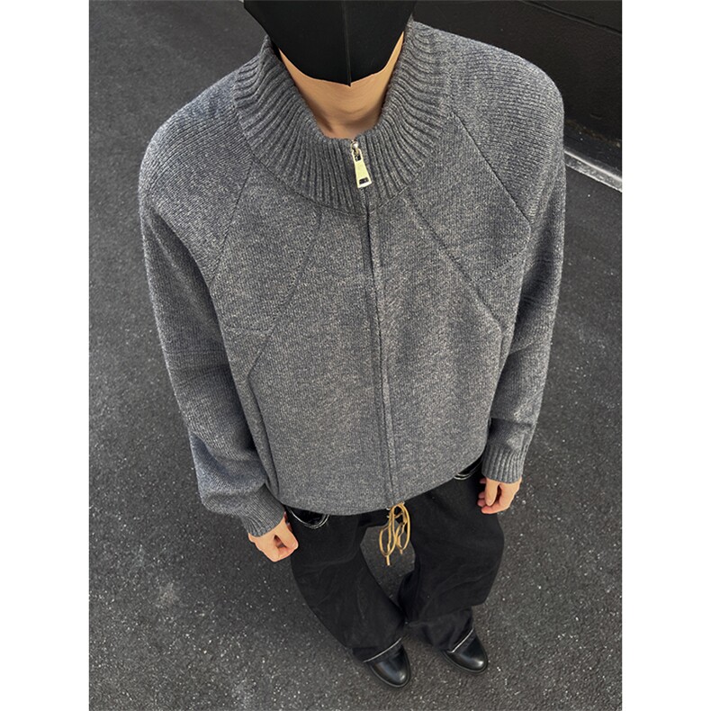YK86098-P50腈纶45%锦纶24.3%聚酯纤维30.7%立领拉链开衫毛衣男,男装针织衫/毛衣,电商A086-1