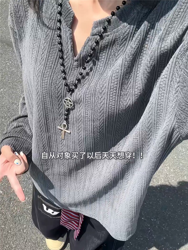 XZ809A/SYR32/特P25/控49麦穗纹V领长袖长袖T恤卫衣,男装T恤,星座809A(原222-1)