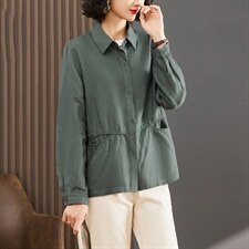 轻薄单层棉麻短外套女长袖2025初秋新款中年妈妈亚麻衬衫翻领衬衣，女装衬衫，丽影随形
